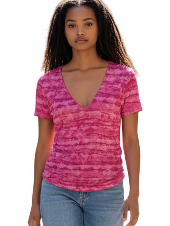 INC International Concepts Tops - INC International Concepts Pink V-Neck Short Sleeve Tie-Dye Tee